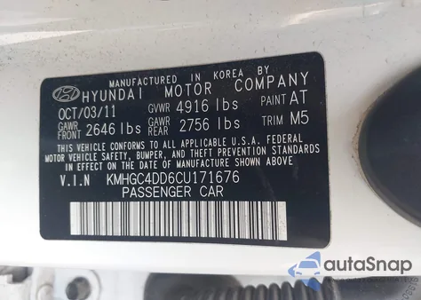 2012 Hyundai Genesis 3.8 z USA, uszkodzony, nr VIN KMHGC4DD6CU171676